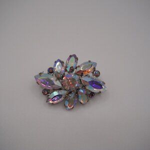 Vintage  Czech Pin Brooch Rhinestones Rainbow Crystal Pin
